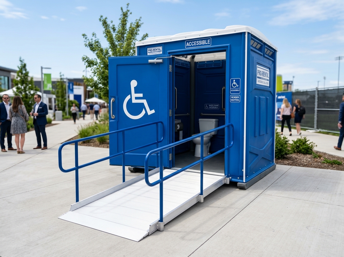 Spacious wheelchair accessible ADA compliant portable toilet cabin